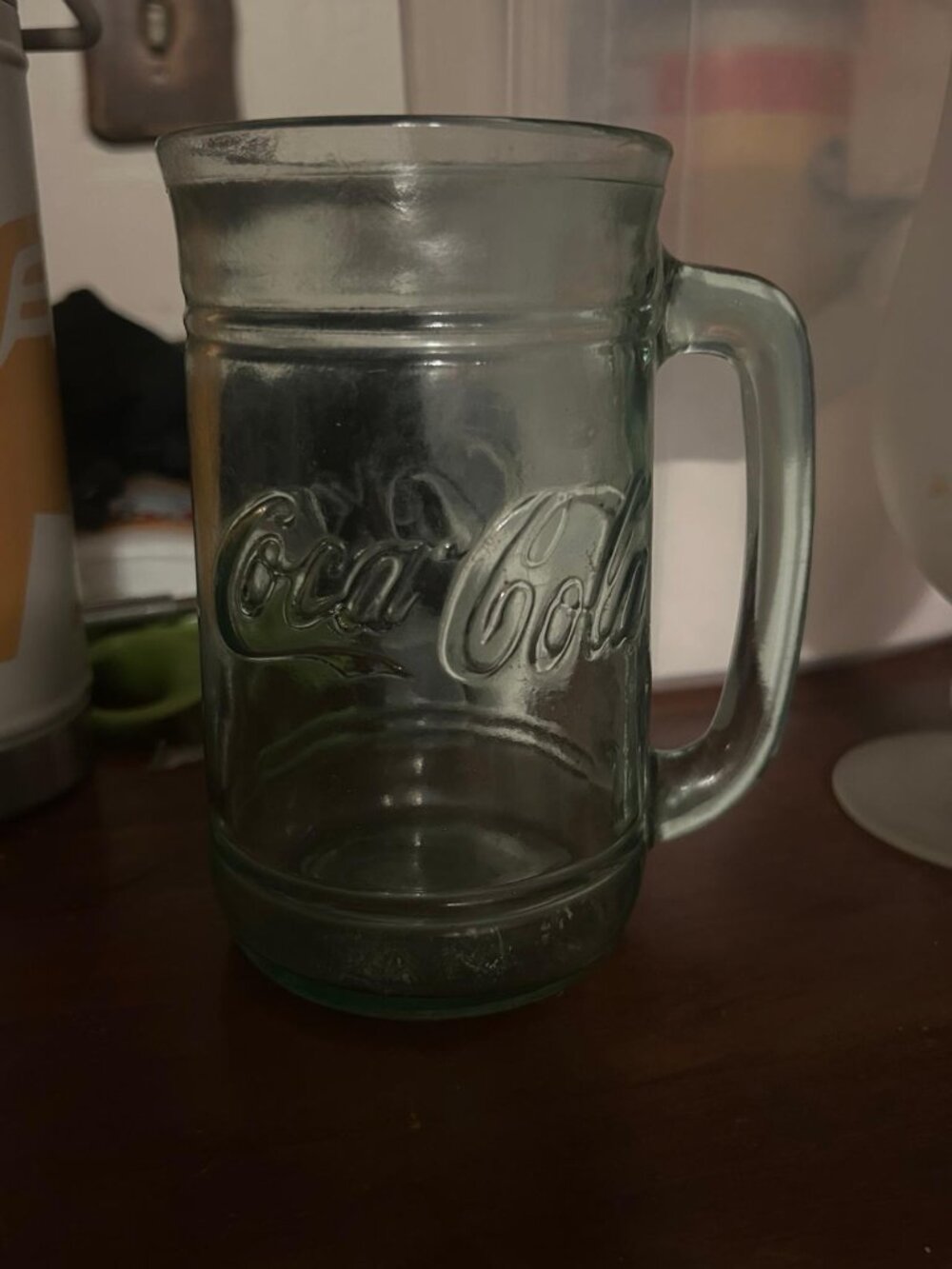 VTG Coca Cola Coke Clear Heavy Glass Mug with Handle Indiana Glass